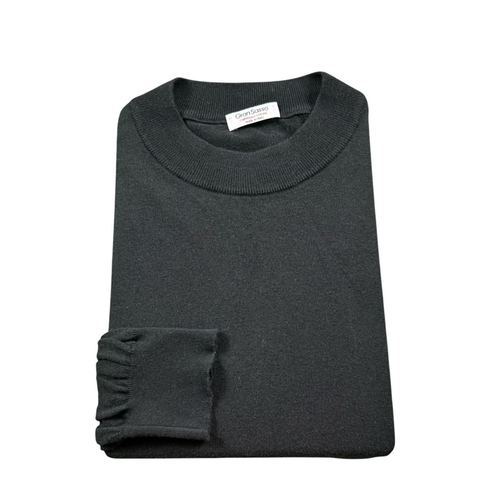 Gran Sasso Black Cotton Cashmere‎ Crewneck Knit Men's Sweater Size 58 EU